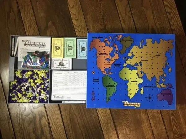 Strategy game components and board